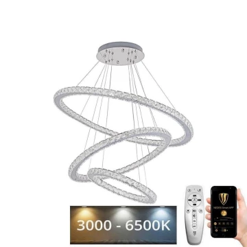 Dimmbarer LED-Kristall-Kronleuchter an Schnur LED/210W/230V 3000-6500K silbern + Fernbedienung