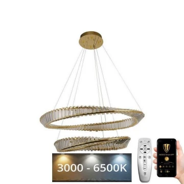 Dimmbarer LED-Kristall-Kronleuchter an Schnur LED/90W/230V 3000-6500K golden/Chrom + Fernbedienung