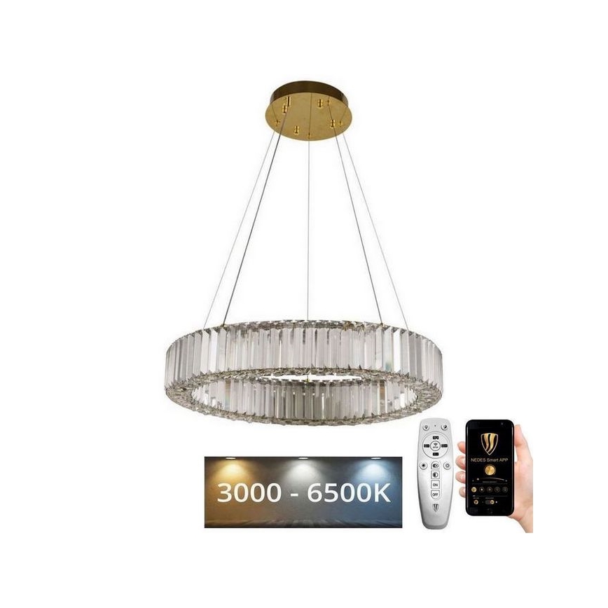 Dimmbarer LED-Kristallkronleuchter an Schnur LED/40W/230V 3000-6500K Chrom/golden + Fernbedienung