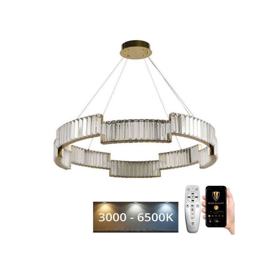 Dimmbarer LED-Kristallkronleuchter an Schnur LED/60W/230V 3000-6500K golden + Fernbedienung