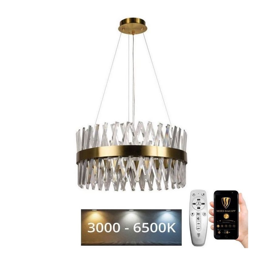 Dimmbarer LED-Kristallkronleuchter an Schnur LED/80W/230V 3000-6500K golden + Fernbedienung