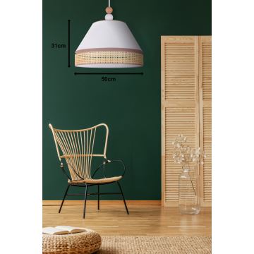 Duolla - Hängeleuchte an Schnur AVIGNON 1xE27/15W/230V d 50 cm weiß/Rattan