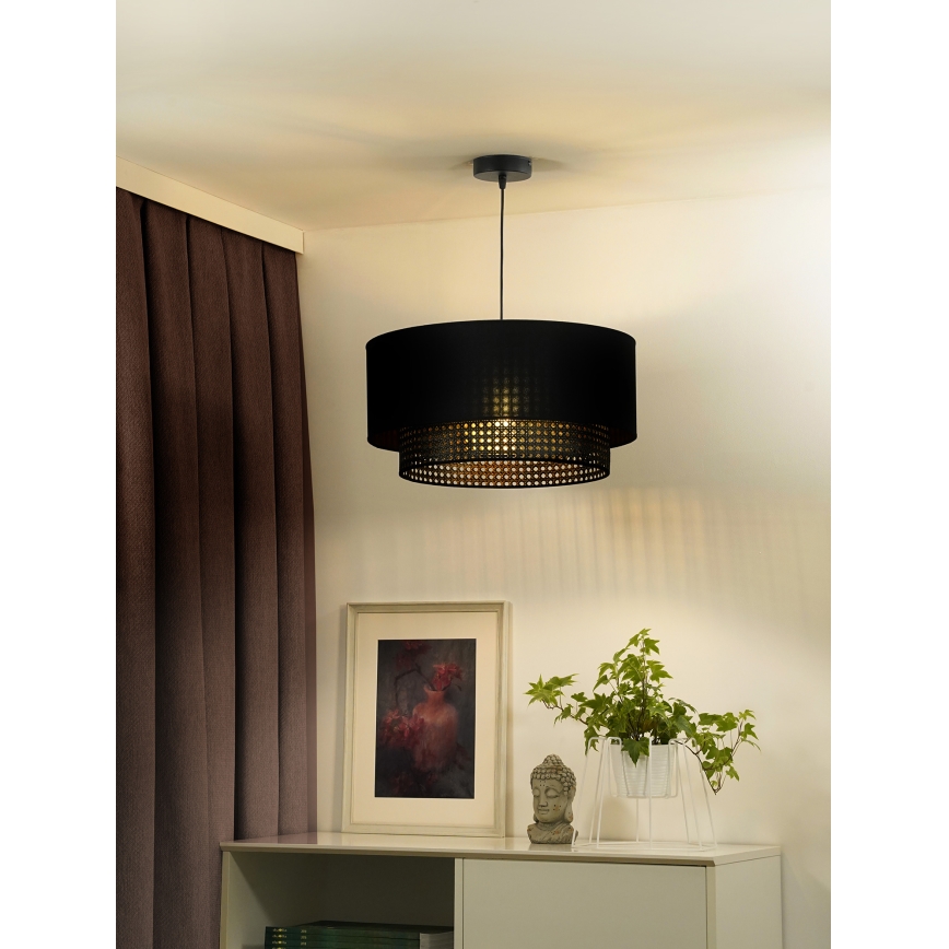 Duolla - Hängeleuchte an Schnur BOHO RATTAN 1xE27/15W/230V schwarz