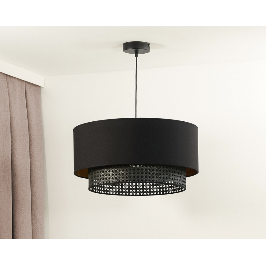 Duolla - Hängeleuchte an Schnur BOHO RATTAN 1xE27/15W/230V schwarz