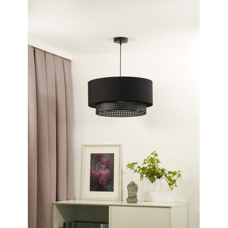 Duolla - Hängeleuchte an Schnur BOHO RATTAN 1xE27/15W/230V schwarz