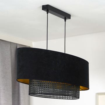 Duolla - Hängeleuchte an Schnur DOUBLE OVAL RATTAN 2xE27/15W/230V schwarz/Rattan