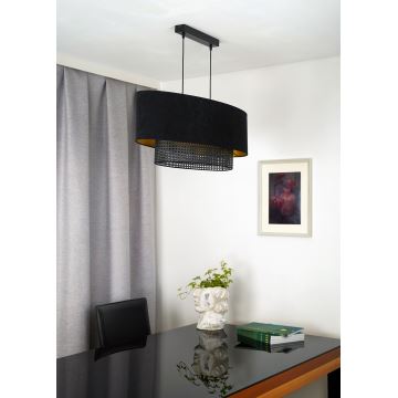 Duolla - Hängeleuchte an Schnur DOUBLE OVAL RATTAN 2xE27/15W/230V schwarz/Rattan