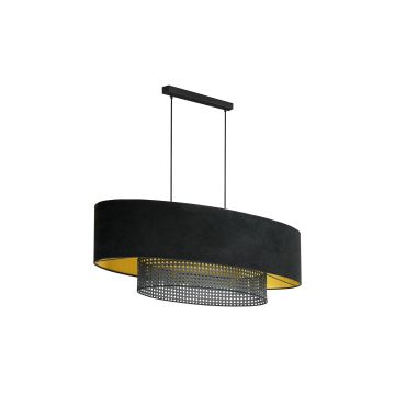 Duolla - Hängeleuchte an Schnur DOUBLE OVAL RATTAN 2xE27/15W/230V schwarz/Rattan