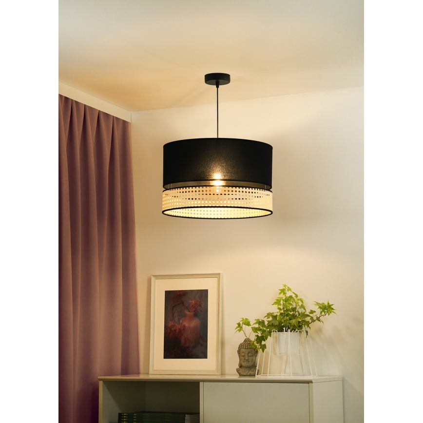 Duolla - Hängeleuchte an Schnur DOUBLE RATTAN 1xE27/15W/230V schwarz/beige