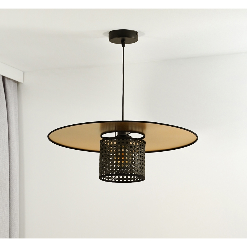 Duolla - Hängeleuchte an Schnur TOKYO RATTAN 1xE27/15W/230V golden/schwarz