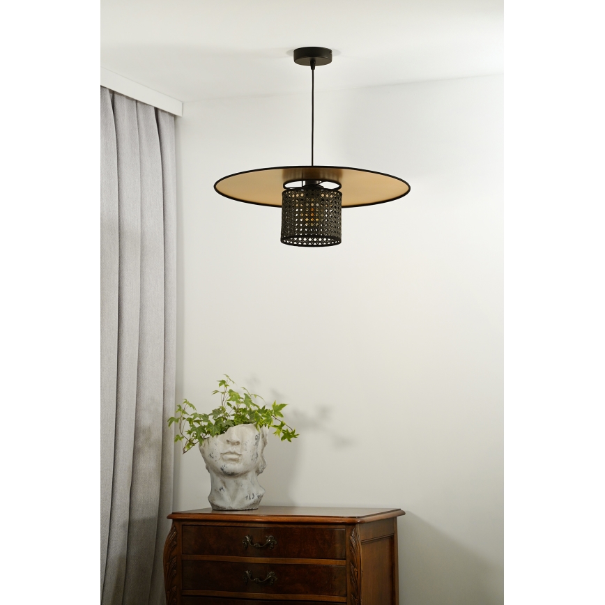 Duolla - Hängeleuchte an Schnur TOKYO RATTAN 1xE27/15W/230V golden/schwarz