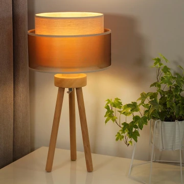 Duolla - Tischleuchte WOOD BOHO 1xE27/15W/230V kupfern/braun/beige