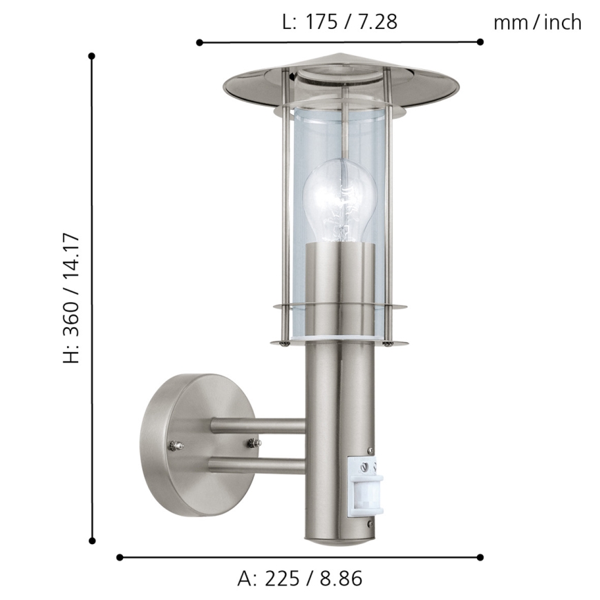 Eglo - Sensor-Außenwandleuchte 1xE27/60W/230V IP44