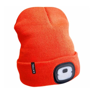 Extol – Mütze mit Stirnleuchte und USB-Aufladung 250 mAh neon-orange Größe UNI