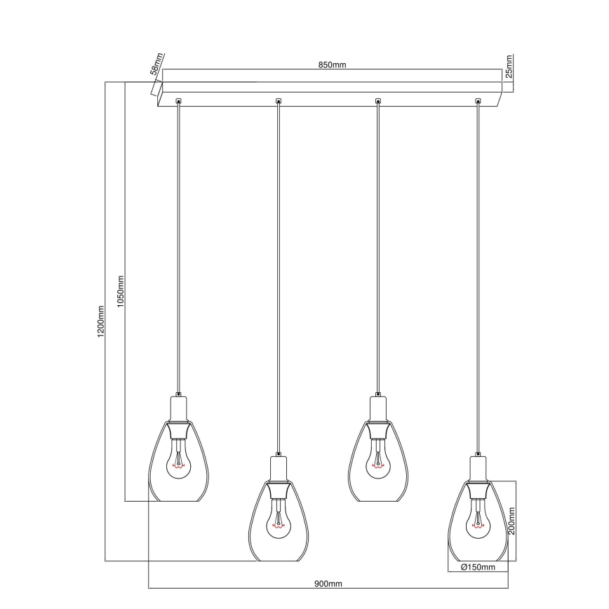 Globo - Hängeleuchte an Schnur 4xE27/40W/230V Messing