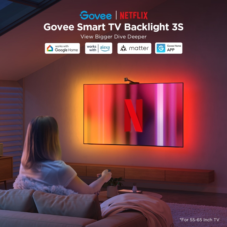 Govee - Backlight 3S Netflix TV 55-65" SMART LED-Hintergrundbeleuchtung RGBICW Wi-Fi + Fernbedienung