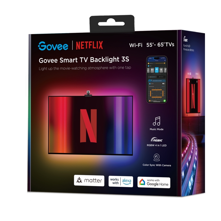 Govee - Backlight 3S Netflix TV 55-65" SMART LED-Hintergrundbeleuchtung RGBICW Wi-Fi + Fernbedienung