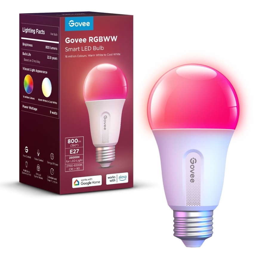 Govee - LED RGBWW Glühlampe Smart E27/9W/230V 2700-6500K Wi-Fi