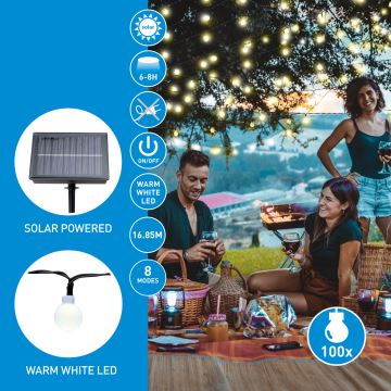 Grundig - LED-Solarlichterkette 100xLED/8 Funktionen 16,85m warmweiβ