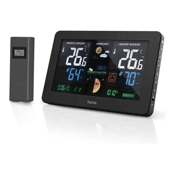 Hama – Wetterstation mit Farb-LCD-Display und Wecker + USB schwarz
