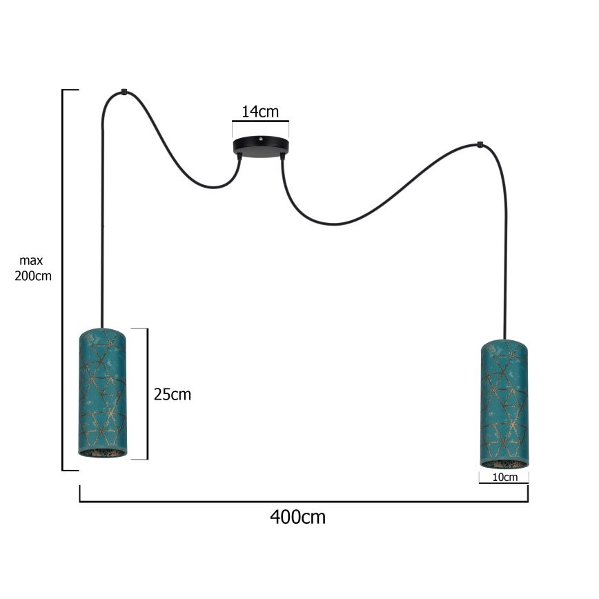 Hängeleuchte an Schnur AVALO 2xE27/60W/230V türkisfarben/golden