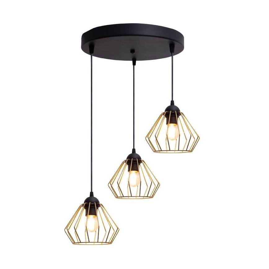 Hängeleuchte an Schnur CEED GOLD 3xE27/60W/230V d 45 cm schwarz/golden