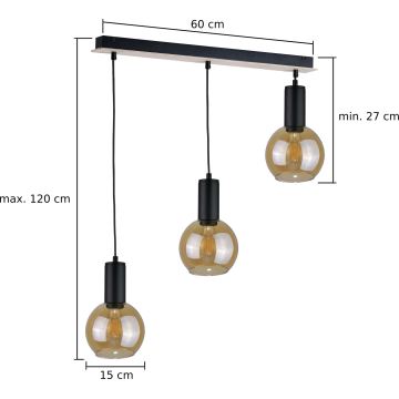 Hängeleuchte an Schnur JANTAR WOOD 3xE27/60W/230V