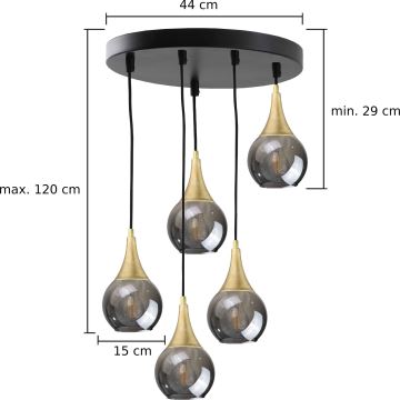 Hängeleuchte an Schnur LACRIMA SMOKY 5xE27/60W/230V d 45 cm