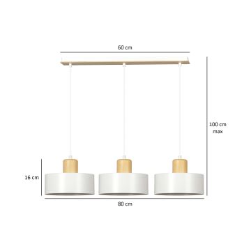 Hängeleuchte an Schnur TORIN 3xE27/15W/230V weiß