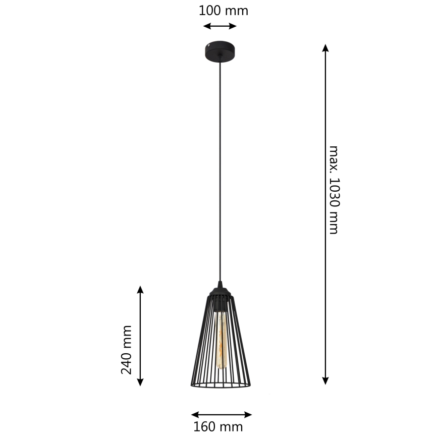 Hängeleuchte an Schnur TORRI 1xE27/15W/230V d 16 cm schwarz