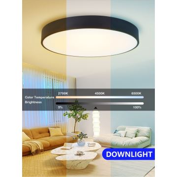 Immax NEO 07203L - Dimmbare LED-Deckenleuchte RONDATE 65W/230V 3000-6000K Tuya schwarz + Fernbedienung