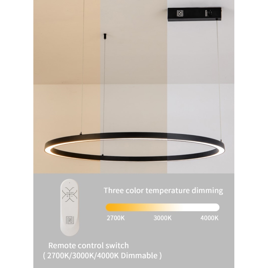 Immax NEO 07215L - Dimmbare LED-Hängeleuchte an Schnur FINO LED/60W/230V 80 cm schwarz Tuya + Fernbedienung