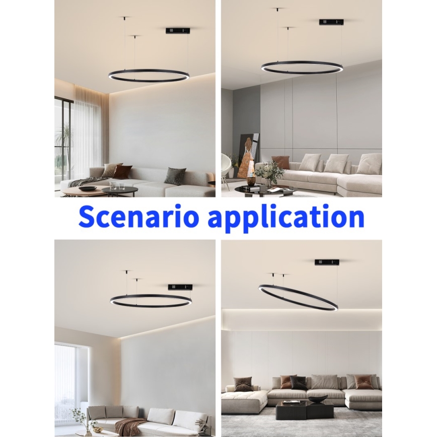 Immax NEO 07215L - Dimmbare LED-Hängeleuchte an Schnur FINO LED/60W/230V 80 cm schwarz Tuya + Fernbedienung