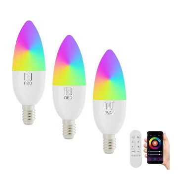 Immax NEO 07716CDO - SET 3x RGB+CCT Dimmbare LED-Glühbirne E14/6W/230V Wi-Fi Tuya + Fernbedienung