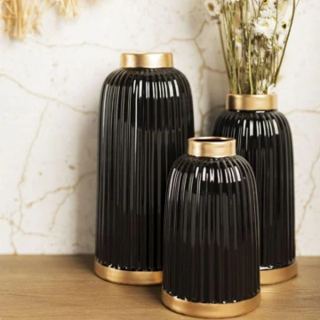 Keramik Vase ROSIE 20,5x12 cm schwarz/gold