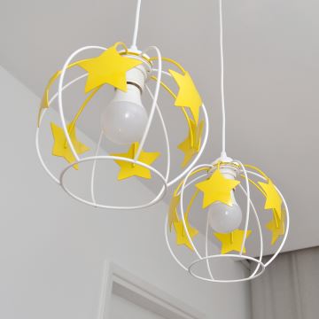 Kinder-Pendelleuchte an Schnur STARS 2xE27/15W/230V gelb/weiß