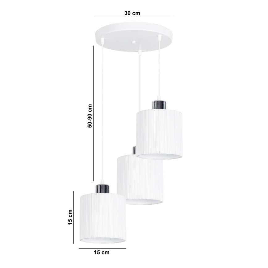 Kronleuchter an Schnur BIZO 3xE27/60W/230V weiß/grau