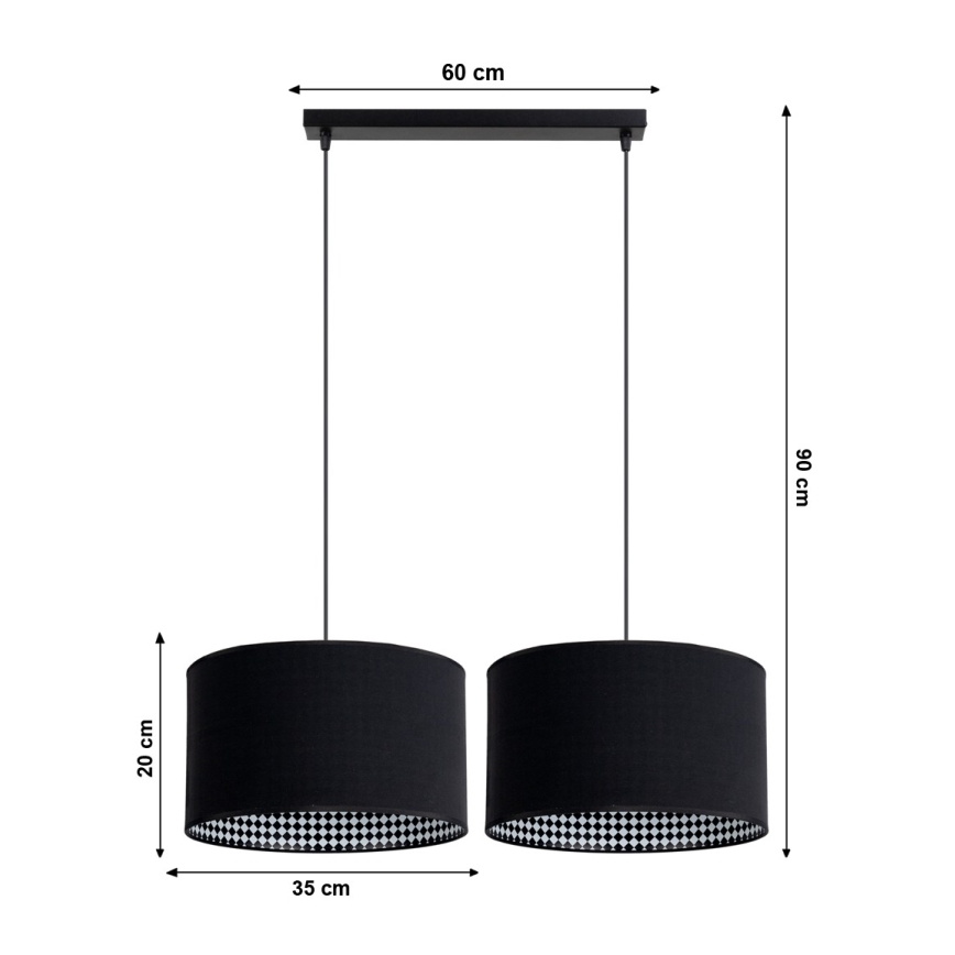 Kronleuchter an Schnur LORI 2×E27/60W/230V Schwarz