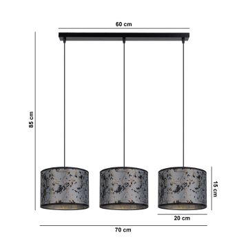 Kronleuchter an Schnur REZO 3xE27/60W/230V grau