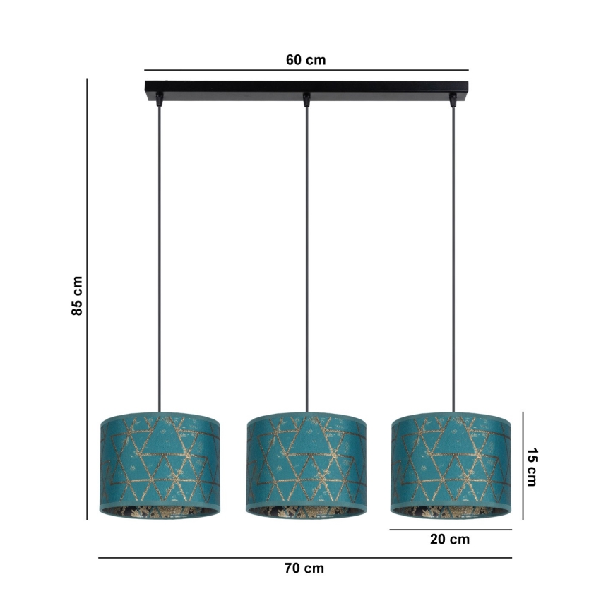 Kronleuchter an Schnur REZO 3xE27/60W/230V türkis