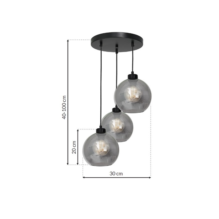 Kronleuchter an Schnur SOFIA 3xE27/60W/230V schwarz