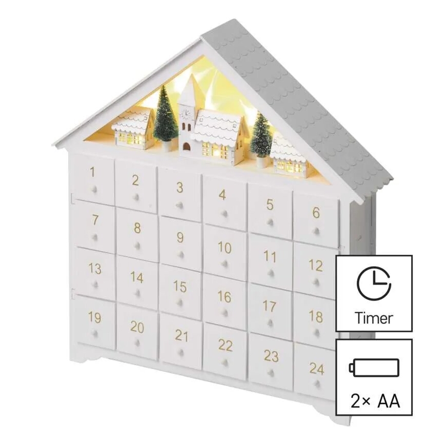 LED-Adventskalender 8xLED/2xAA weiß