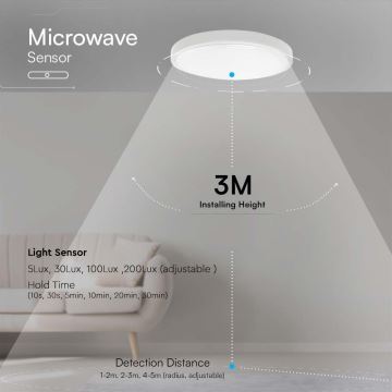 LED-Deckenleuchte für Badezimmer mit Sensor LED/18W/230V IP44 3000K d 29 cm weiß + Fernbedienung