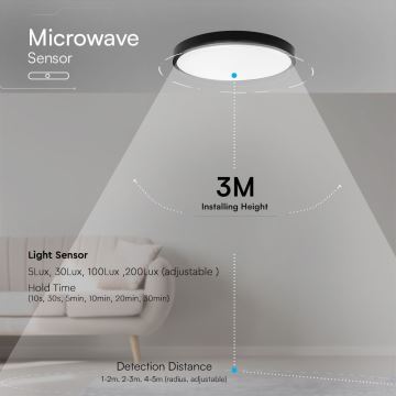 LED-Deckenleuchte für Badezimmer mit Sensor SAMSUNG CHIP LED/18W/230V IP44 4000K d 29 cm schwarz + Fernbedienung