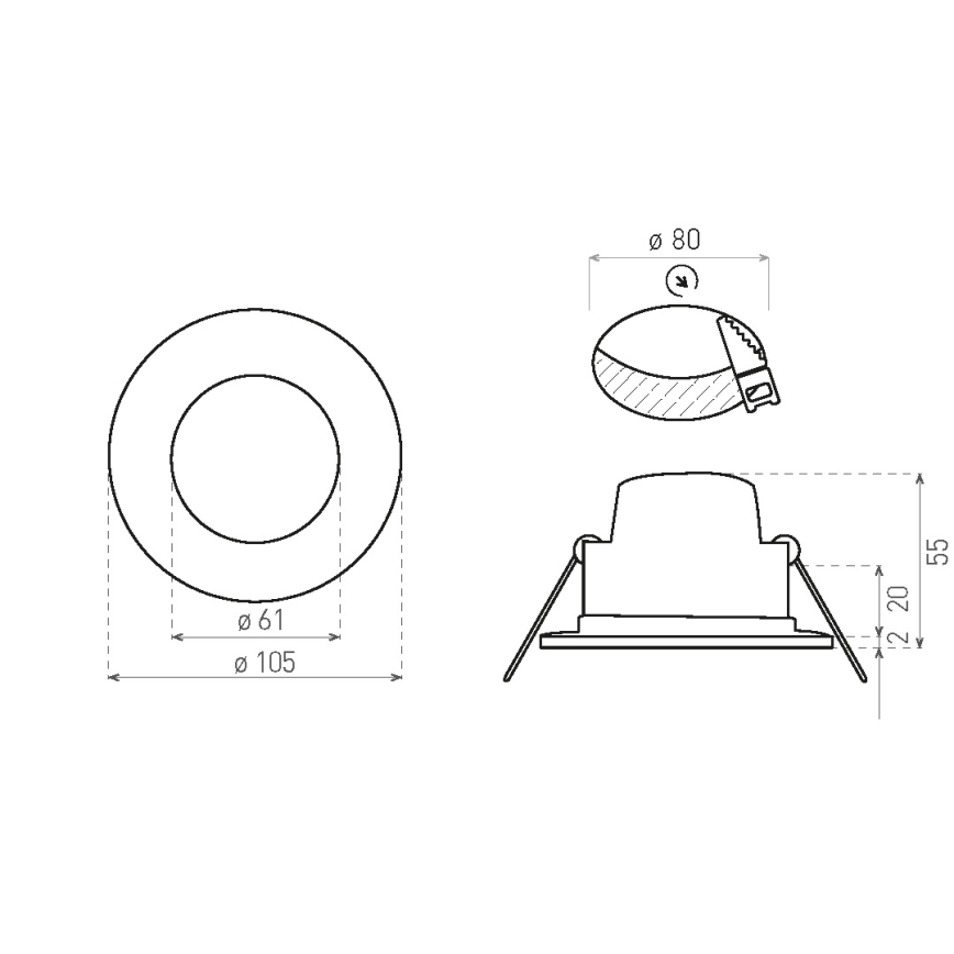 LED-Einbauleuchte für Badezimmer BONO LED/8W/230V 4000K IP65 schwarz