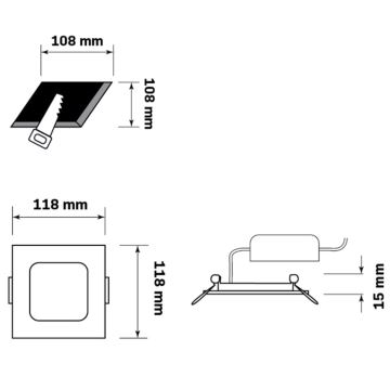 LED-Einbauleuchte RIGEL LED/4,8W/230V 4000K 11,8x11,8 cm schwarz