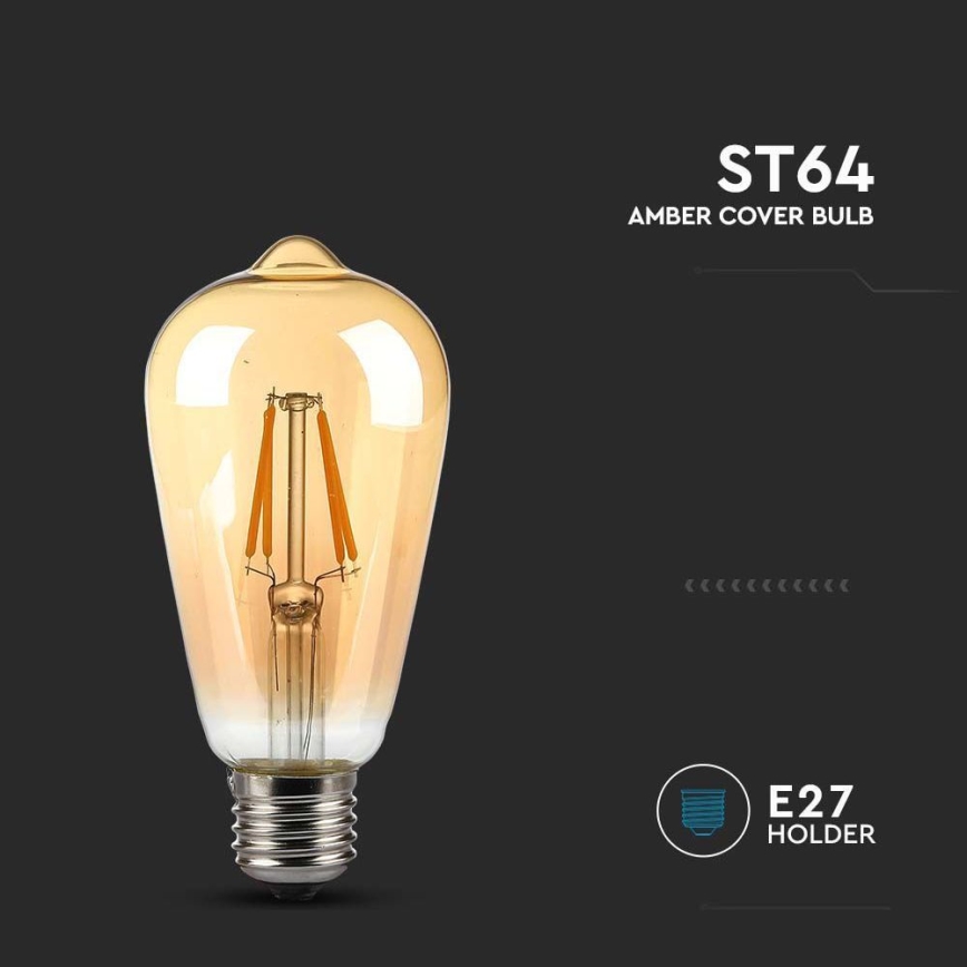 LED Glühbirne FILAMENT AMBER ST64 E27/8W/230V 2200K