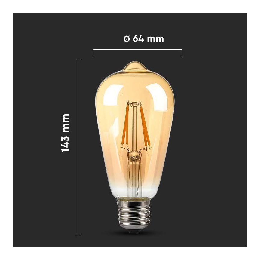 LED Glühbirne FILAMENT AMBER ST64 E27/8W/230V 2200K