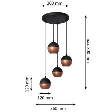 LED-Hängeleuchte an Schnur MIDWAY 4xGU10/6,5W/230V schwarz/kupfern