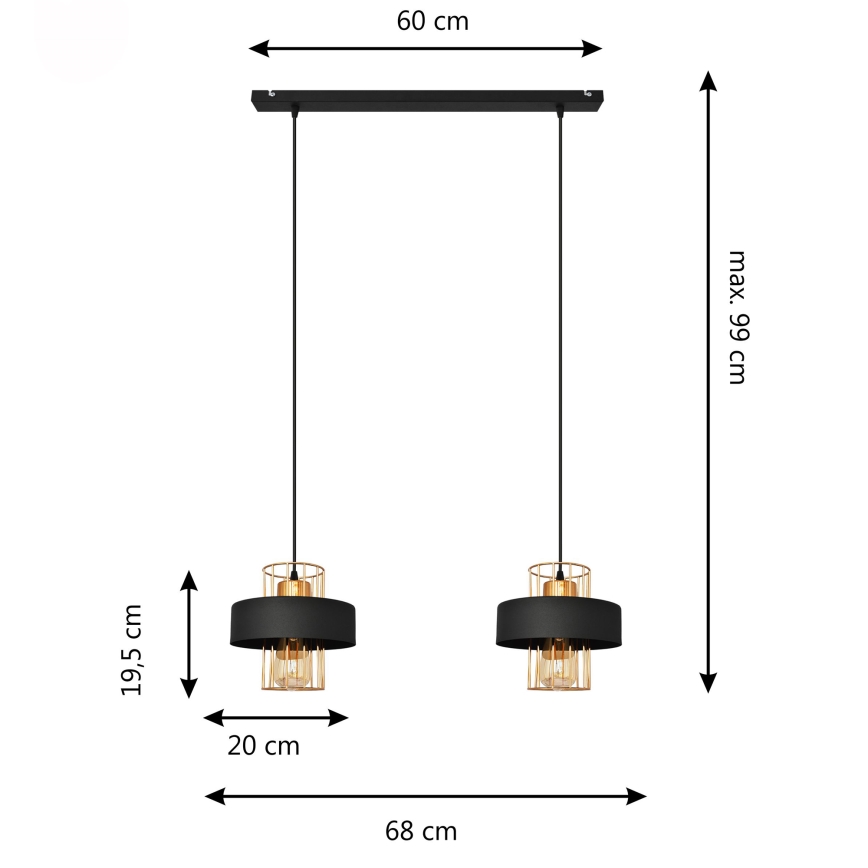LED-Hängeleuchte an Schnur VOLTA 2xE27/60W/230V schwarz/golden
